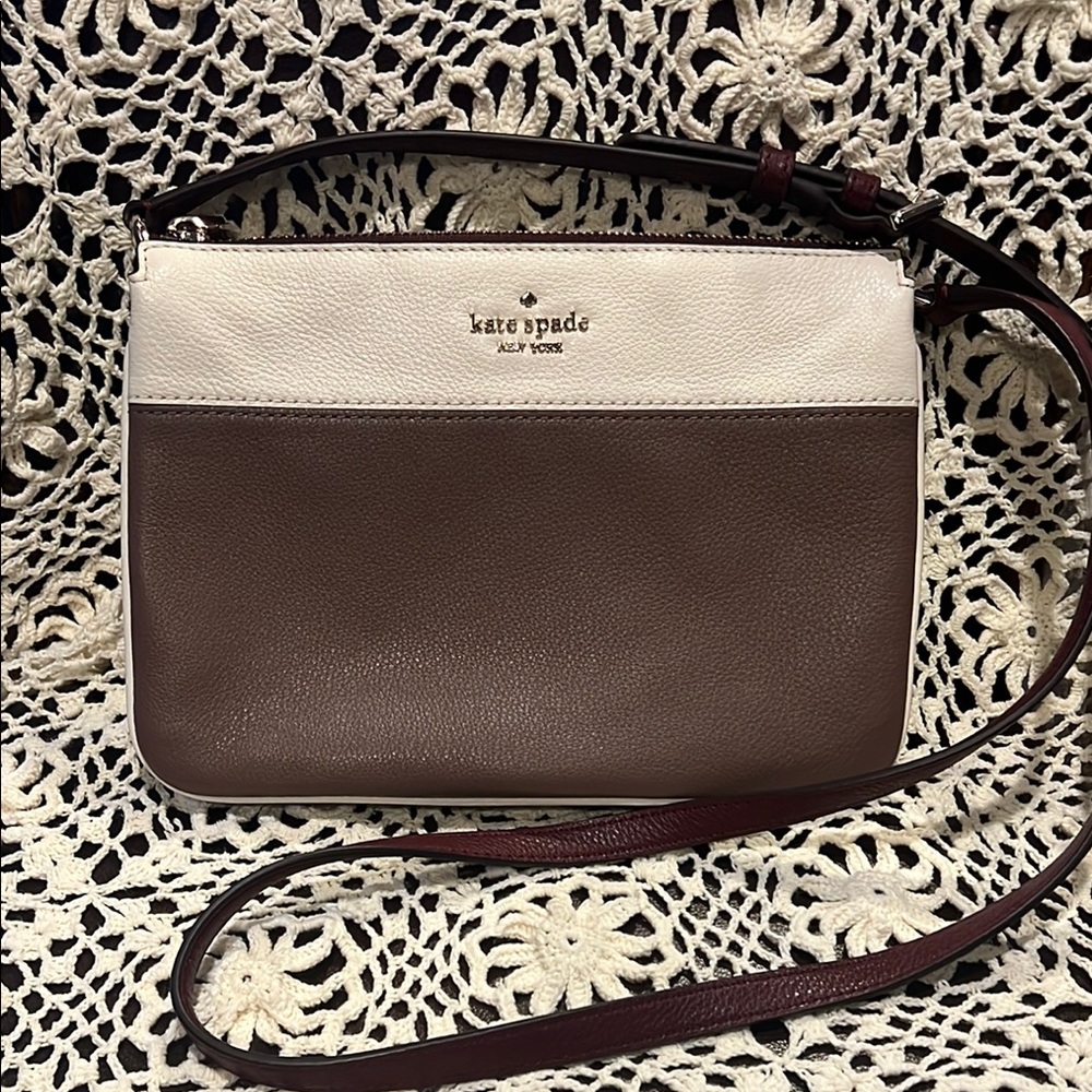 Kate Spade Brown and White Crossbody Bag